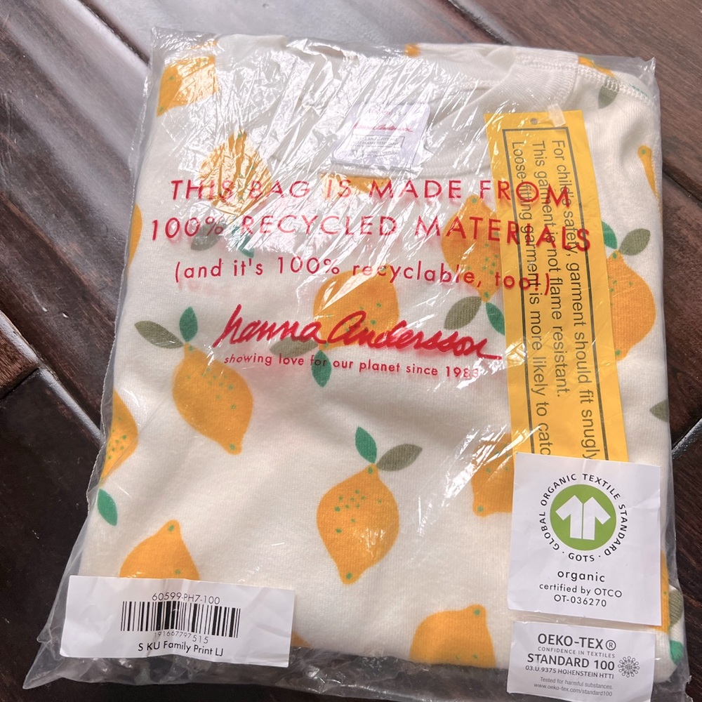 Hanna Andersson Lemon long sleeve pajama size 4